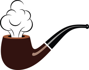 Classic smoking pipe with swirling white smoke illustration vintage tobacco accessory vector