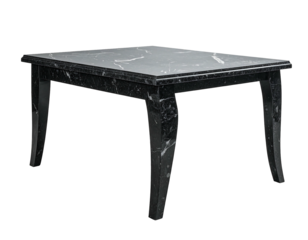 Marble-topped table with curved legs against a dark background, illuminated from above