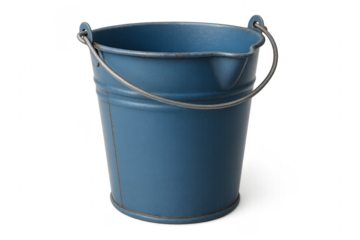 Blue metal bucket with handle on transparent background