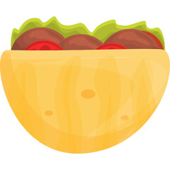 Illustration of a Delicious Gyro Sandwich With Fresh Ingredients And Yellow Pita Bread On White Background