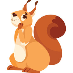 Illustration Of A Cute Orange Squirrel With Bushy Tail Sitting And Thinking On A Transparent Background