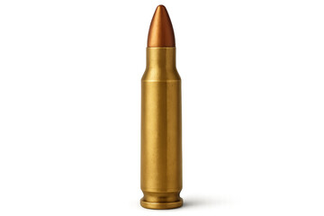 Golden full metal jacket rifle cartridge standing, transparent background