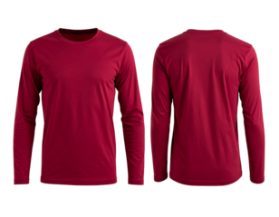 Maroon long-sleeve shirt shown from the front and back views, isolated on a dark background