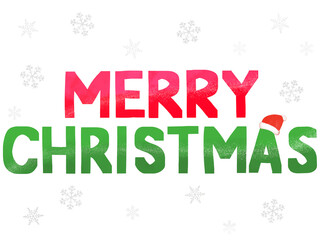 MERRY CHRISTMAS・赤・緑の文字とサンタの帽子と雪の結晶