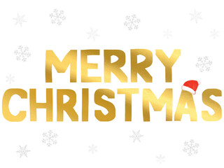 MERRY CHRISTMAS・金色の文字とサンタの帽子と雪の結晶