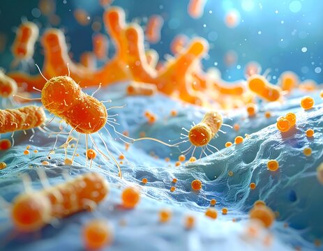 3D rendering of bacteria cells with flagella