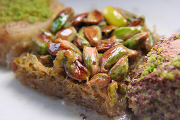 Delicious baklava with nuts served on a plate
