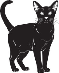 Elegant black cat silhouette standing proudly with alert ears and curled tail detailed animal art