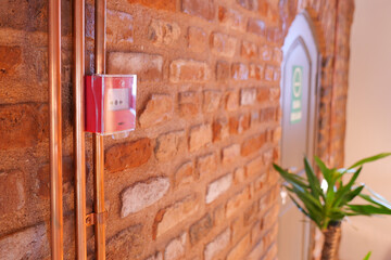 Vintage style wall with alarm system and indoor plant