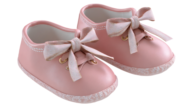 Pair of pink baby shoes with bows isolated on transparent background - Powered by Adobe