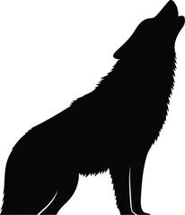 Silhouette of a howling wolf sitting profile view graphic design element nocturnal animal predator wild vector