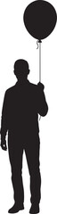 Vector silhouette of a man with a balloon on a white background.