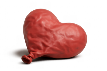 Deflated red heart balloon losing air