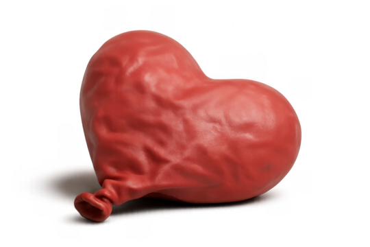 Deflated red heart balloon losing air