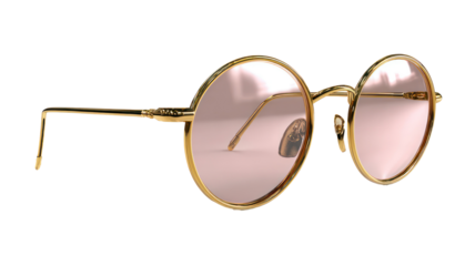 Retro round gold wire frame eyeglasses isolated on transparent background