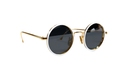Retro round sunglasses with white rims isolated on transparent background