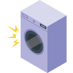Fototapeta premium Lavender Washing Machine With Yellow Lightning Bolts On Transparent Background Indicating Electrical Problem Or Malfunction