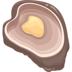Illustration of a Raw Oyster with a Yellow Pearl Inside on a Transparent Background