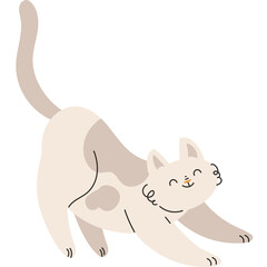 Light Beige Cat Stretching with Closed Eyes and a Playful Expression on a Transparent Background