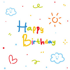 happy birthday text with doodle hand drawn