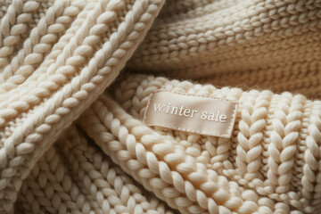 Cozy cream knitwear featuring a delicate 'Winter Sale' label, perfect for seasonal promotions and warm fashion marketing.