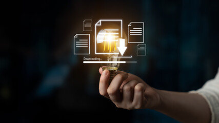 Visual representation of digital document downloading, showing file transfer, data access, and progress status for secure and efficient information retrieval Latch