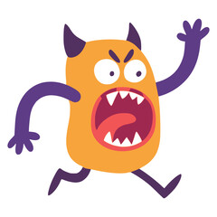 cute monster running cartoon character flat color vector illustration template design