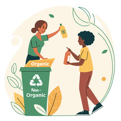 Eco Conscious Lifestyle People Sorting Waste for Recycling Promoting Sustainability and Environmental Responsibility Showing Proper Waste Disposal Practices