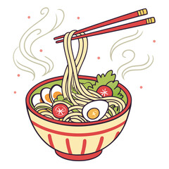 Delicious Bowl of Ramen Noodles with Chopsticks Illustration for Asian Cuisine Marketing and Food Bloggers Artwork