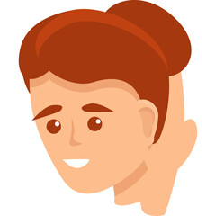 Illustration of a smiling woman with auburn hair styled in a bun depicted from the shoulders up against a transparent background suggesting a friendly approachable demeanor