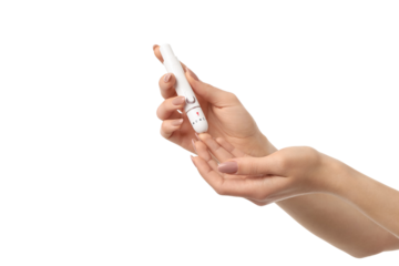 Person using a digital thermometer, isolated on white, PNG