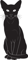 Elegant black cat silhouette majestic feline posed gracefully and alert with striking eyes and whiskers for design elements