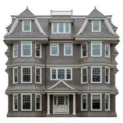 Historic victorian shingle style residential building isolated on transparent background
