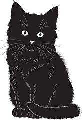 Majestic black cat silhouette sitting alertly with bright eyes and bushy tail a captivating feline portrait