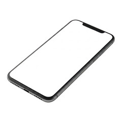 Sleek silver smartphone lying flat isolated on transparent background