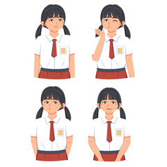 A set expression of  student wearing school uniform