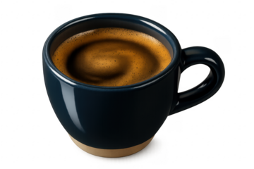 Dark blue cup with rich espresso coffee