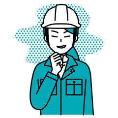 悪巧みをする作業員の女性