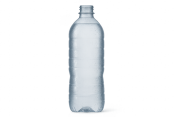 Plastic water bottle with condensation on transparent background