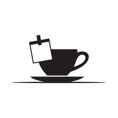 Black silhouette of a coffee cup with a note attached on a saucer