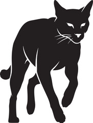 Dynamic silhouette of a sleek black cat in motion capturing its graceful stride and alert eyes ideal for various designs
