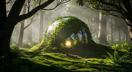 Enchanted Forest Dome Home with Glowing Interior.