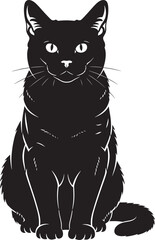 Obraz premium Majestic black cat sitting portrait featuring alert ears intense eyes and fluffy tail elegant feline silhouette design