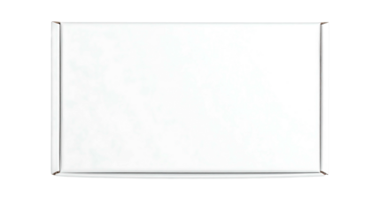 Plain white rectangular box, slightly off-white, viewed from above, suggesting packaging or a blank template