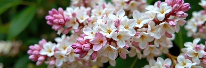 Fototapeta premium Close-up of delicate white flowers blooming on a white lilac bush, soft focus background, lilac bush, delicate
