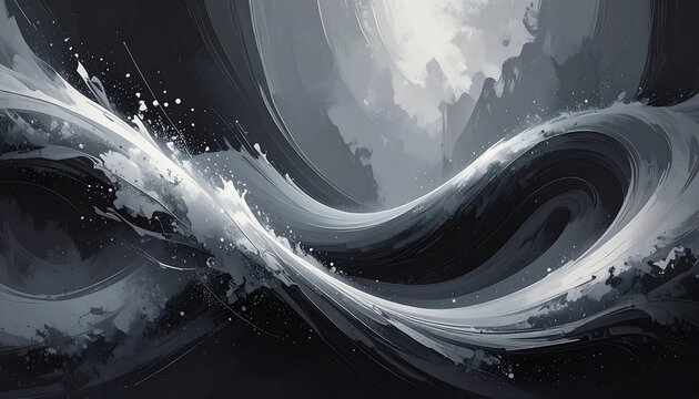 Abstract, monochrome depiction of crashing waves and a stormy sky - Powered by Adobe