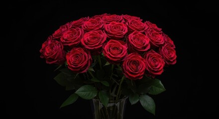 Stunning arrangement of deep red roses symbolizing passion and love, perfect floral gift for celebrating the romantic winter holiday ,beauty ,symbol ,tenderness