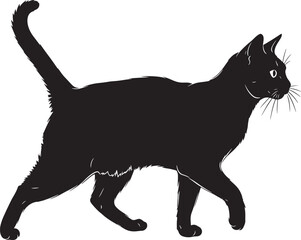 Elegant black cat silhouette captures graceful stance and natural pose for diverse design projects