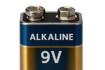9V alkaline battery providing portable power supply on transparent background