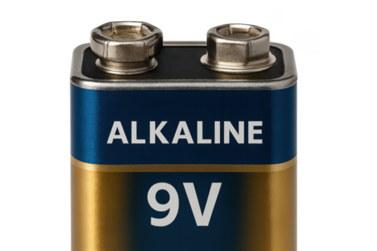 9V alkaline battery providing portable power supply on transparent background